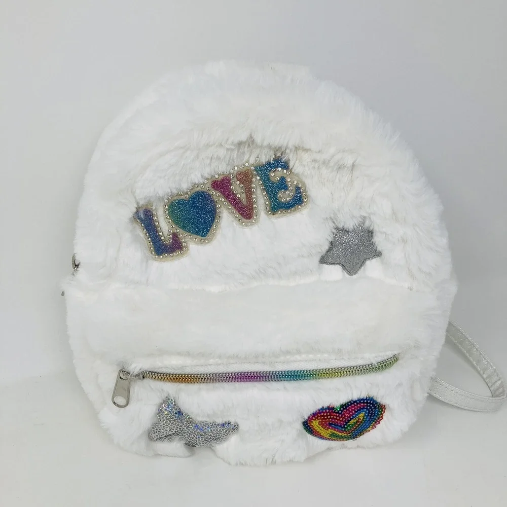 The Children's Place Girls White‎ Faux Fur Sequin Small Backpack